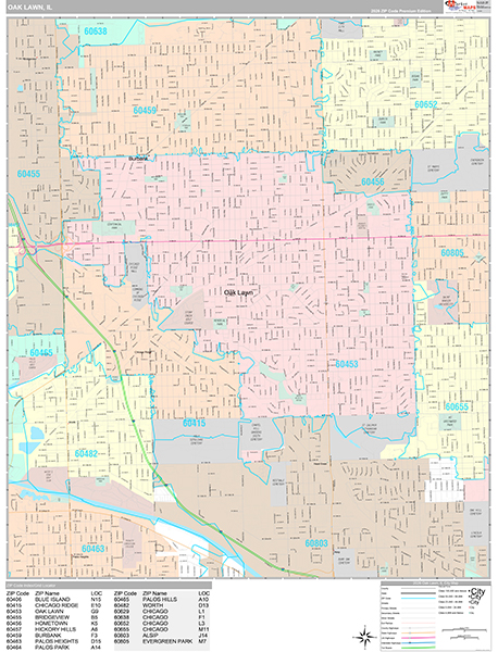 Oak Lawn, IL Wall Map